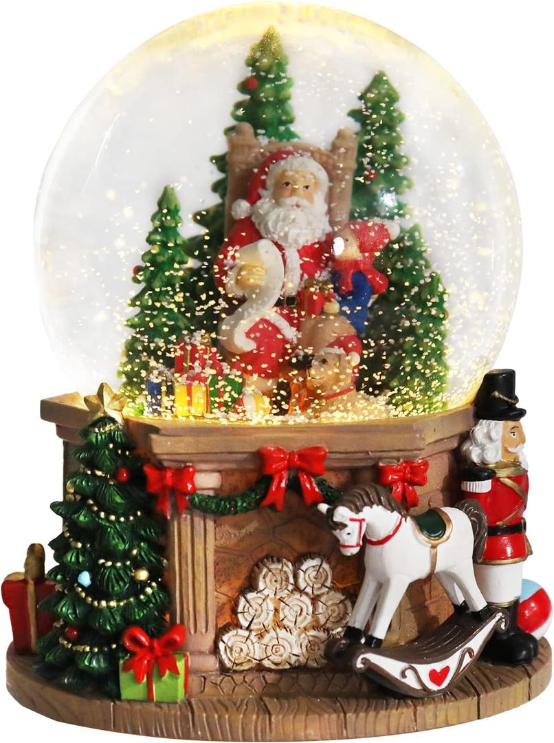 Taman Christmas Snow Globe, Santa with Gifts,White Horse,Nutcracker Musical with Swirling Glitter Snowflakes Lighted Christmas Decorations Tabletop Home Dcor