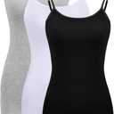 WILLBOND 3 Pieces Women Basic Long Tanks Adjustable Spaghetti Strap Camisole Top (XX-Large, Grey, White and Black)