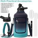 Insulated Water Bottle | Thickened Stainless Steel Vacuum Metal | Portable Sports Half Gallon Large Water Jug for Gym and Hiking with Straw, Carrier Bag, Handle Strap | BPA-Free 64 oz (Black-Cyan)