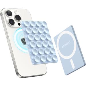 AmBand Magnetic Suction Phone Grippy for MagSafe Case, Silicone Cup Sticky Mount for iPhone 12 13 14 15 16 17 Pro Max/Pro/Air/Plus, Hands-Free Selfie/Video for TikTok Creator/Influencer, Light Blue