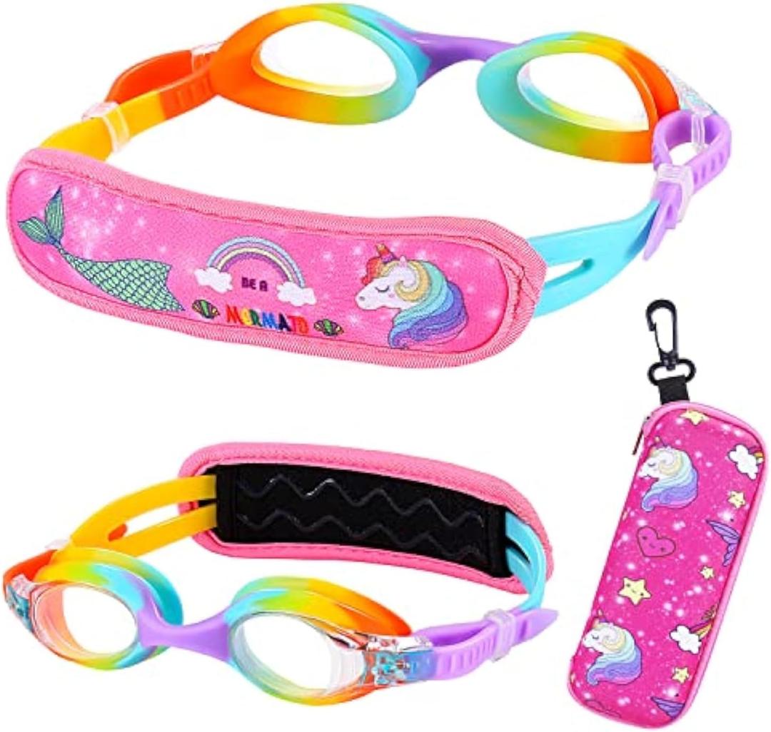 Kids Swim Goggles Age 2-6, Toddler Goggles No Hair Pull, Child Goggles Padded HeadBand (1pk Kids -Unicorn)