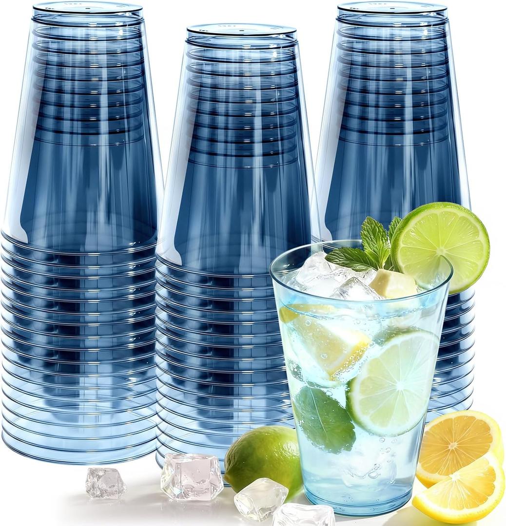 50 Pack Plastic Cups Disposable 12 oz Blue Plastic Cups for Cold Drinks Party, Drinking Cups for Birthdays, Weddings, Christmas and Other Celebrations