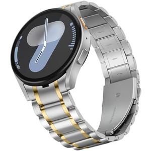 HITZEE Stainless Steel No Gap Bands Compatible with Samsung Galaxy Watch 7/6/5/4/FE Band 40/44mm/Watch 6 Classic 43/47mm/Watch 5 Pro, Samsung Watch Metal Band Strap Designed for Men/Women, Silver Gold