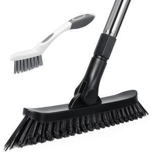 Qaestfy Grout Brush with Long Handle for Cleaning, Stiff Bristles Handheld Tile Scrub Brush, V-Shape Crevice Cleaning Brush for Floor Deep Cleaning