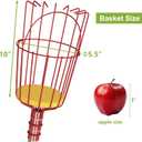 Fruit Picker, 8 ft Long Fruit Picker Pole with Basket Telescoping, Apple Fruit Tree Picker with Pole Extendable, Fruit Grabber & Cather with Stainless Steel Pole for Mango, Orange, Fig, Lemon