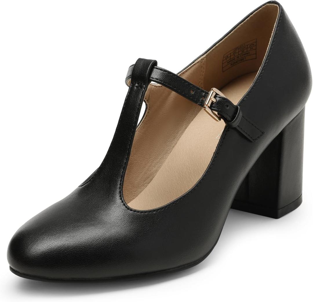 DREAM PAIRS Low Chunky Heels for Women T-Strap Mary Jane Pumps Wedding Dress Shoes (9)