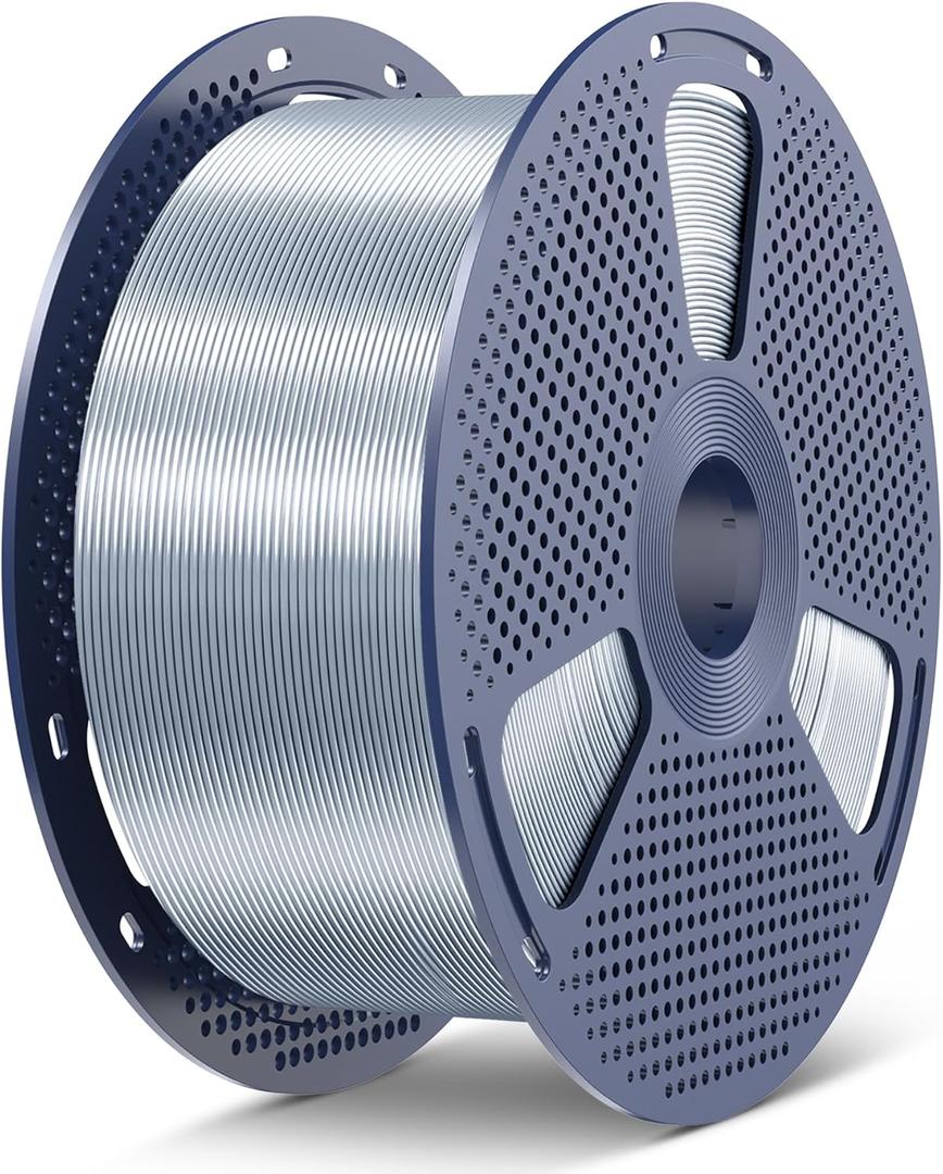 SUNLU 5KG PLA+ Silk 3D Printer Filament, 5KG(6.6lbs) Large Spool Silk Filament 1.75mm, Dimensional Accuracy +/-0.02mm, 1 Spool, Silver