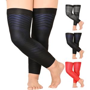 MGANG Full Leg Compression Sleeves for Men & Women, Thigh High 20-30mmHg Graduated Compression Stockings for Thigh Calf Knee Support, Pain, Swelling, Varicose Veins, Running, Sports, Pair of 1, Blue XXL