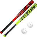 Bat & Ball Set - Graffiti Plastic Bat & Ball Homerun Set- David Ortiz Backyard Baseball Set for Youth, Kids, Teenagers, Adults (Red/Volt)