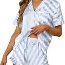 SAPJON Satin Silk Pajamas for Women 2Pcs Ruffle Notch Collar Sleepwear Button Down Short Sleeve Shorts Pjs Set Loungewear Size S without short