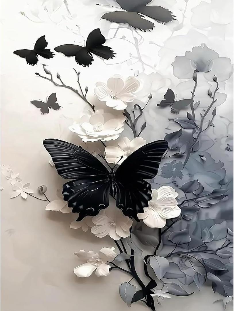CEUHROG Butterfly Flower Diamond Art Kits for Adults,DIY Butterfly Diamond Painting Kits for Beginner,5D Full Drill Diamond Dots Painting Arts Craft for Home Wall Decor 12 X 16Inch