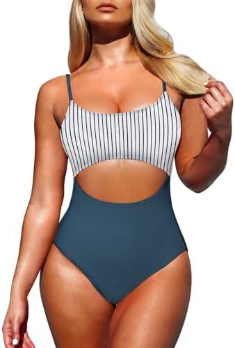 Pink Queen Women's One Piece Swimsuit Spaghetti Strap Scoop Neck Cutout High Waisted Bathing Suit Monokini Size XL