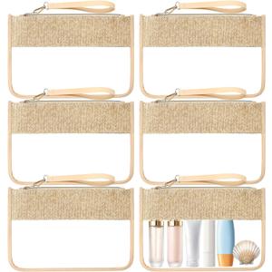 Kajaia 6 Pcs Boho Clear Cosmetic Bags Flat Zipper Pouches for Women Small Toiletry Makeup Bag Waterproof Cosmetic Pouch Clear Zipper Pouches Portable Organizer Makeup Pouch for Travel(Boho Beige)