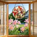 Hummingbird Suncatcher, 7.87" Stained Glass Window Hanging Panel, Sun Catchers Hand Painted Indoor Outdoor Home Wall Garden Decor, Gift for Bird Lovers