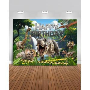 Mocsicka 7x5ft Dinosaur Birthday Backdrop Jurassic Party Decorations for Boy Dino Theme Photography Background Supplies (Green, 7x5ft(82"x60"))