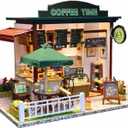 Flever Dollhouse Miniature DIY House Kit Creative Room with Furniture for Romantic Valentine's Gift (Time Cafe)