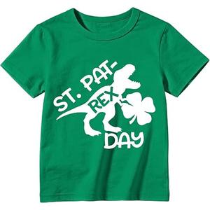 St.Patrick's Day Dinosaur Shirt for Kids-Girls Clover Tee Tops Lucky Shamrock Boys Short Sleeve, 110, Green
