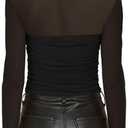 Aisbei Women's Sexy Square Neck Mesh Tops Ruched Long Sleeve Shirts Sheer See Through Going Out Top Blouse