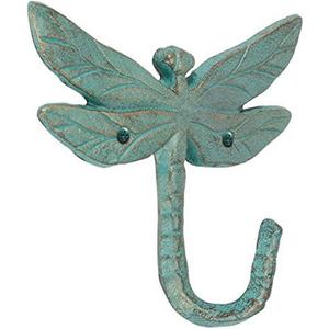Abbott Collection Cast Iron Dragonfly Wall Hook, Light Green (5.5" H)