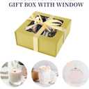 Gold Gift Box with Window, 7.5"x7.5"x3.1" Magnetic Closure Lid Gift Boxes