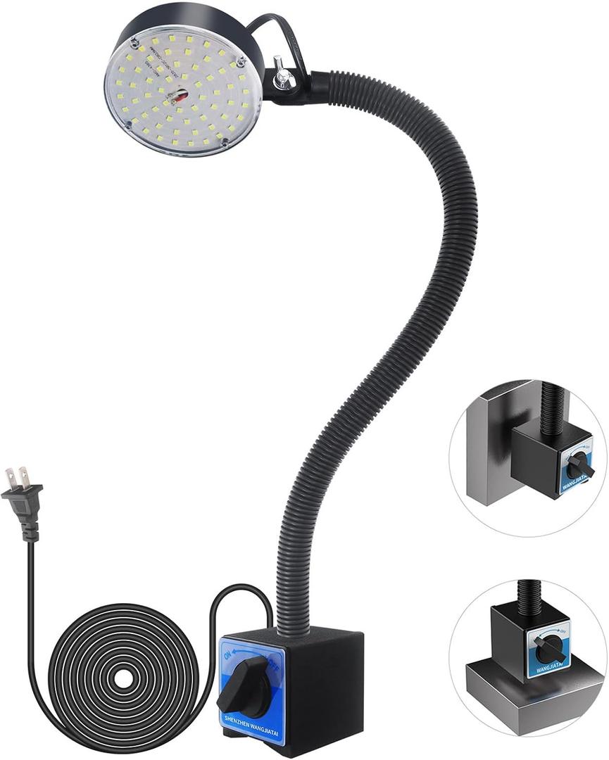 Magnetic Work Light, LED Machine Light, Work Light with Flexible & Magnetic Base, Shop Tool Lamp for Lathe, Work Bench, Sewing Machine, Bandsaw, Industrial Lighting, 2000 Lumens, Black