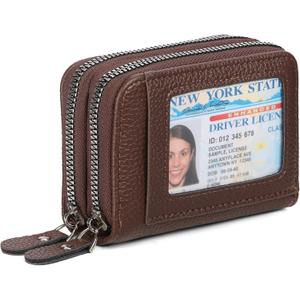 RNIEGA Credit Card Holder Wallet RFID Blocking Leather Small Wallet for Women Double Zipper Wallet with ID Window
