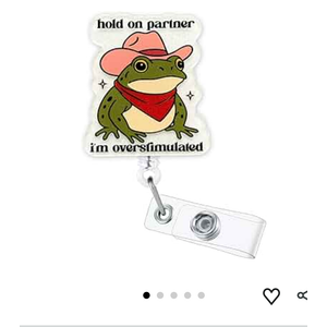Funny Nurse Badge Reel Cute Nursing Cowboy Frog Badge Reels Retractable Hold On Partner I’m Overstimulated ID Card Holder with Clip Hospital Pediatric Medical CNA RN Badge Reel Accessories