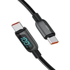 CableCreation Cable USB C a USB C de 6.6 pies PD de 100 W con pantalla LED, cable USB C duradero trenzado con pantalla de potencia para iPad Air, Pro, MacBook Pro, Galaxy S23/S22/S21 Pixel Steam Deck