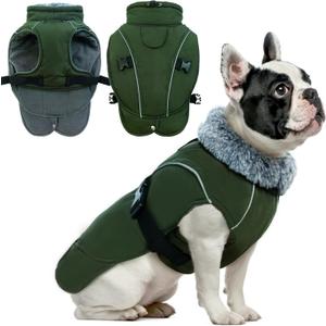 DENTRUN Winter Warm Dog Coat Reflective Jacket with Turtleneck for Cold Weather, Adjustable Buckle Windproof Water Repellent, Thick Snowsuit Fleece Vest for Small, Medium, Large Dogs, Green, S