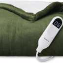 Bedsure Heated Blanket Throw Blanket - Fast Heating Electric Blanket, Soft Flannel Heated Throw with 4 Time Settings, 6 Heating Settings, Warm Gifts for Grandma (50x60 inches, Olive Green)