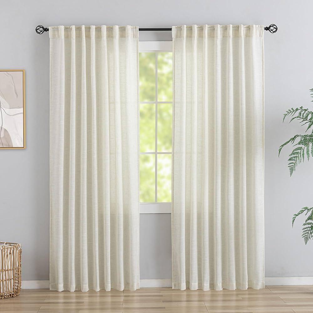 Donren White Linen Back Curtains 2 Panels 52x92