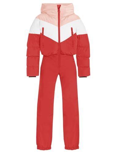 Haloumoning Girls One Piece Snowsuits Kids Puffer Waterproof Hooded Ski Suits Coveralls Winter Jumpsuits 5-14 Years, Size 150