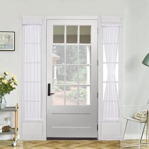 Demetex Sidelight Curtains for French Door Window Semi Sheer Rod Pocket Door Curtain Panels with Tiebacks for Door Decorations, 30 x 72 inches, Set of 2 (White Stripe)