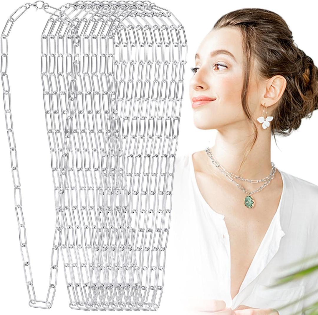 Quelay 20pcs Paperclip Chain Necklace Plated Chains Bulk Alloy Link Cable Necklace for Jewelry DIY Making Supplies Accessories (18 Inch, Silver)