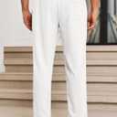 Runcati Mens Casual Pants Drawstring Elastic Waist Lightweight Cropped Linen Pants Summer Yoga Beach Trousers (Medium, White)