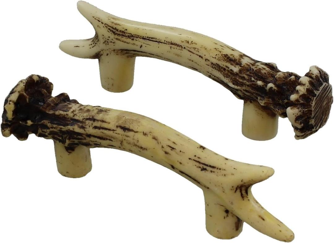 Top Brass Outdoors Heavy Duty 3" Antler Pull / Cabinet / Drawer Knobs (2 Pack) - 2 Sizes of Screws and Washers Included