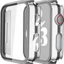 Misxi 2 Pack Hard PC Case with Tempered Glass Screen Protector Compatible with Apple Watch SE 2 (2024) SE Series 6 Series 5 Series 4 44mm, 1 Silver + 1 Transparent