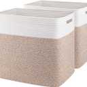 OIAHOMY Storage baskets for Shelf, Large Collapsible Storage Bins, Blanket Basket Living Room, 16.5 x 13 x 15 Inches-Pack of 2-Brown