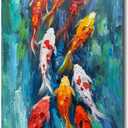 Yotree Wall Art, 24x48 Inch Paintings Oil Hand Painting Colors Fishes Painting 3D Hand-Painted On Canvas Abstract Artwork Art Wood Inside Framed Hanging Wall Decoration Abstract Painting