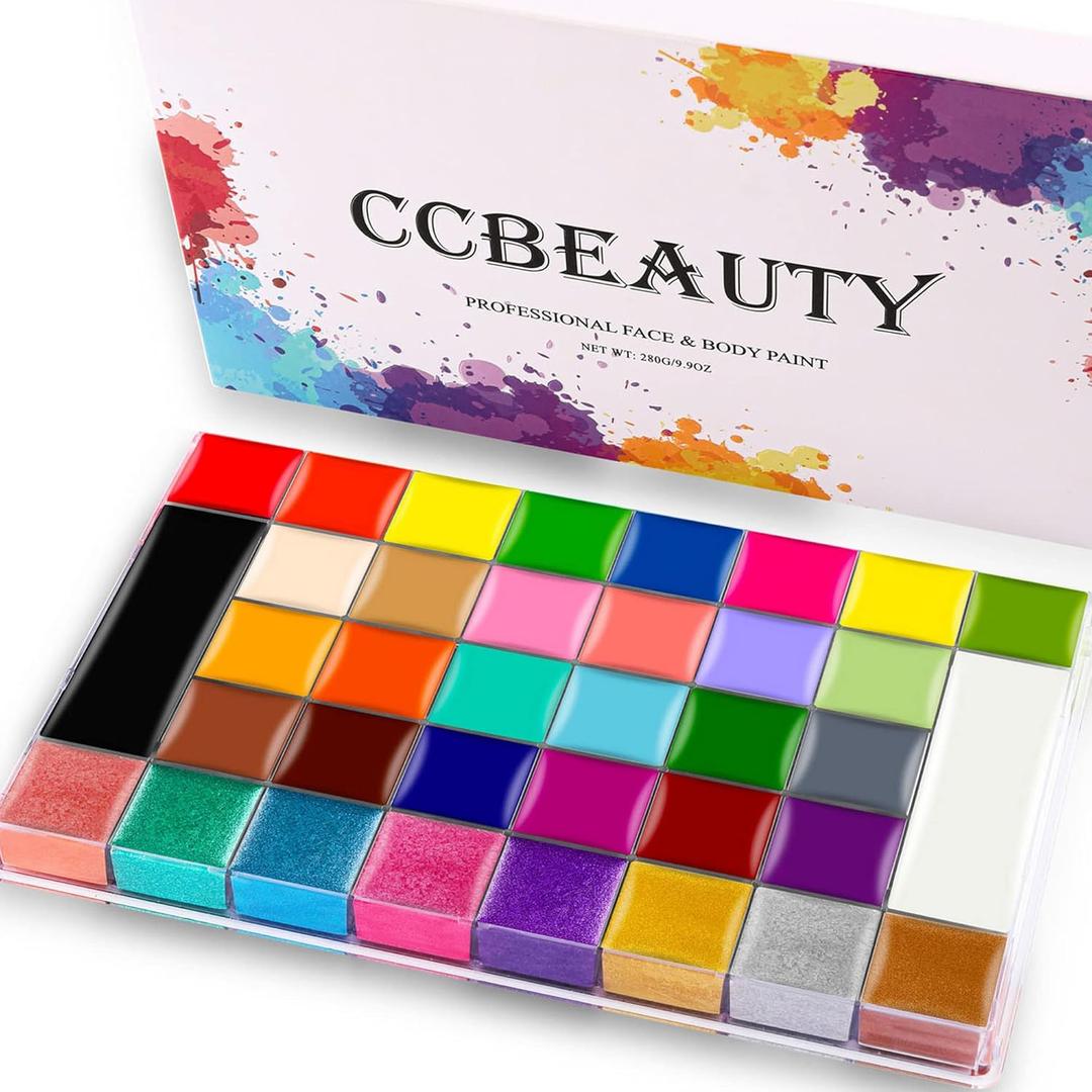 CCbeauty Professional 36 Colors Face Body Paint, Large Cream Face Painting Palette Kit, Non Toxic Hypoallergenic FacePaint for Halloween SFX Special Effects Costume Cosplay Makeup (01)