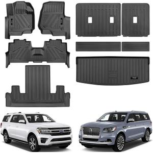 for 2018-2024 2025 Ford Expedition/Lincoln Navigator 7 Seater Floor Mats 3 Row Trunk Cargo Liners Backrest Mat Full Set All Weather TPE Protection Mat Accessories (Only for 7 Seat,Not for MAX Or L)