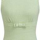 CIDER Gingham Tops for Women Plaid Going Out Tops Sleeveless Cute Tank Bow Summer Shirt (Green, M)
