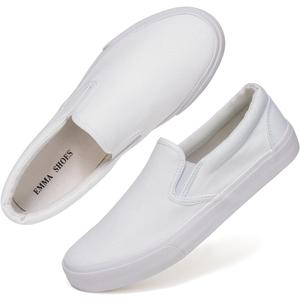 Emma Shoes Low-Top Slip Ons Women's Fashion Sneakers Casual Canvas Sneakers for Women Comfortable Flats Breathable Padded Insole Slip on Sneakers Women Low Slip on Shoes 7.5