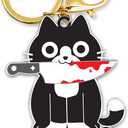 7 x DongNaiWin Glittery Cat Keychain with What? Text, Gold and Black