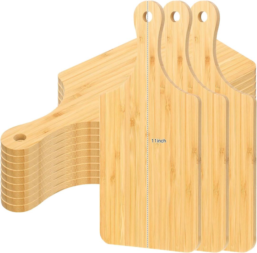 Zubebe 12 Pcs Bulk Wood Cutting Board with Handle Cutting Board for Laser Engraving, 11" x 5" Bamboo Serving Trays Charcuterie Trays for Customized Wedding Housewarming Mom Christmas Gift Party Favor