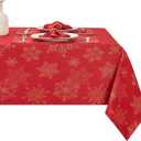 Rectangle Fancy Metallic Sparkling Snowflake Christmas Fabric Table Cloth red Hunter Gold Navy White Silver No-Iron Soil Resistant Woven Holiday Table Cover(Red Gold/60x104Inch)