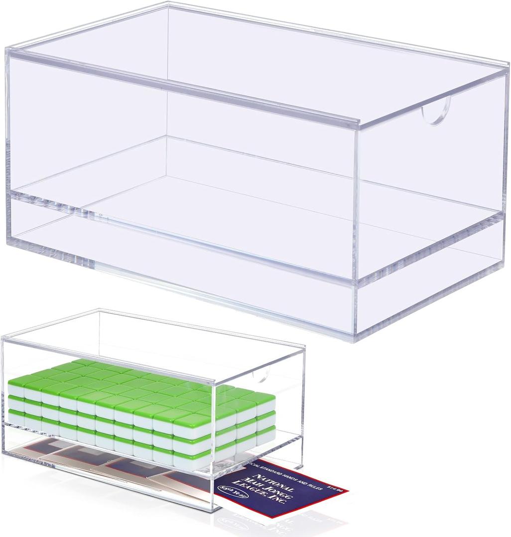 Empty Acrylic Mahjong Case Mahjong Storage Box for American Tiles and Mahjongs Cards Transparent Display Box for Mahjongs Tiles Accessories Supplies (Medium, 2 Compartment)