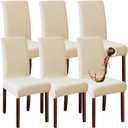 Waterproof Chair Covers Dining Chair Cover,Removable Washable Jacquard Parsons Chair Covers (Cream-Set of 6)