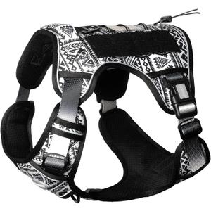 AUROTH Tactical Dog Harness for Large Dogs No Pull Adjustable Pet Harness Reflective K12 Working Training Easy Control Pet Vest Military Service Dog Harnesses (L (Neck:18-29", Chest:24-37"), 45-80 lbs, Tribal Patterns-Black)