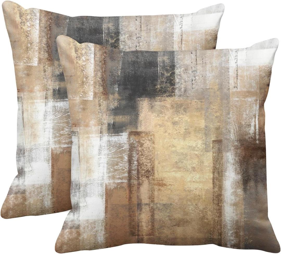 Britimes Throw Pillow Covers Modern Home Art Decor, 18 x 18 Inches Set of 2 Pillow Cases Decorative, Abstract Oil Painting Pillowcases for Bedroom, Living Room, Taupe Tan Grey Brown Beige